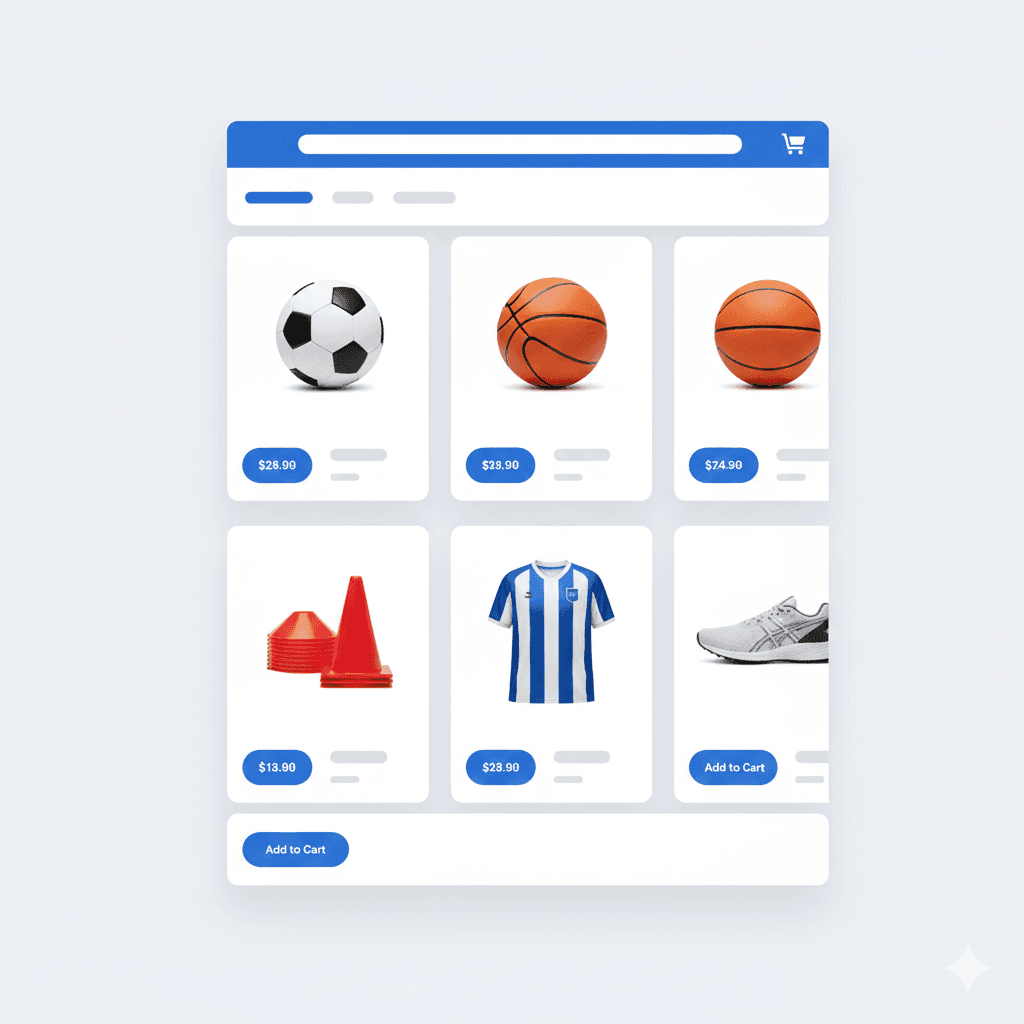 Sports equipment marketplace with products