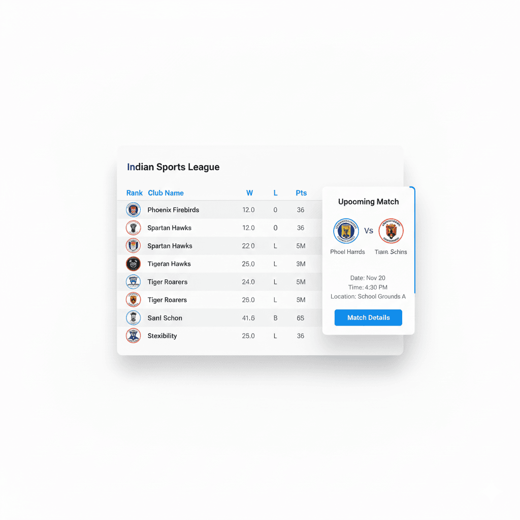 School club rankings table with upcoming matches